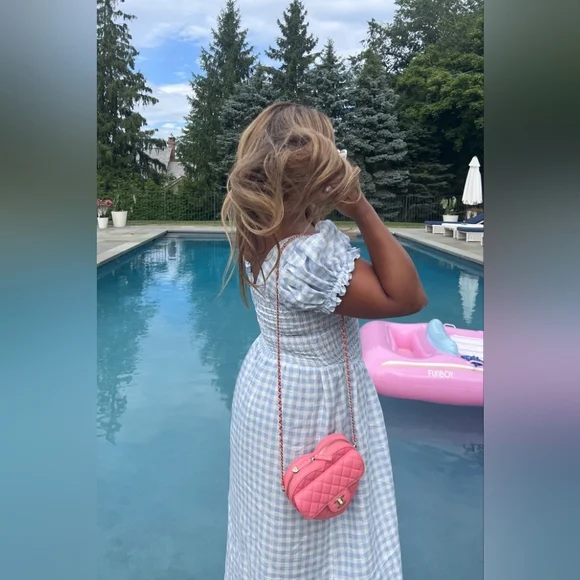 Sleeper 100% linen belle dress in blue gingham, medium - Picture 8 of 8